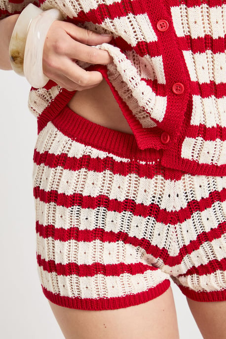 Petite Crochet Stripe Collared Shirt and Short Co-Ord - Image 4