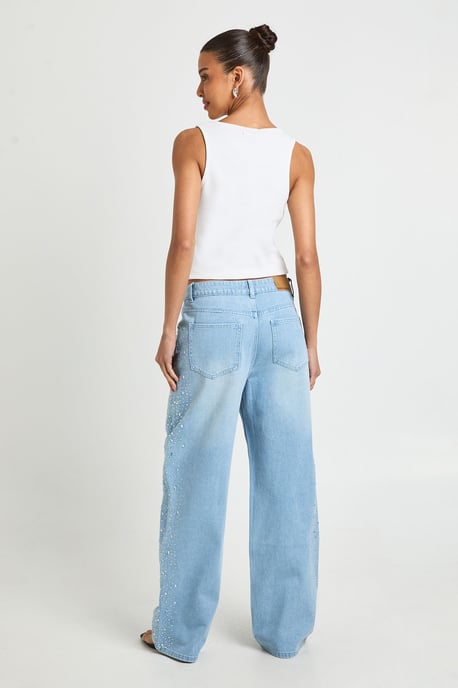 Embellished High Waisted Straight Leg Jean - Image 2