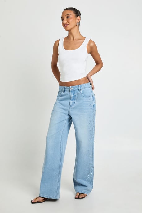 Embellished High Waisted Straight Leg Jean - Image 3
