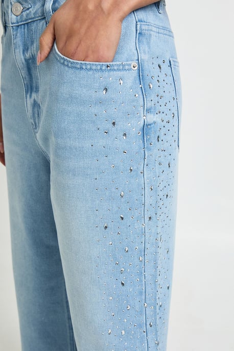 Embellished High Waisted Straight Leg Jean - Image 4