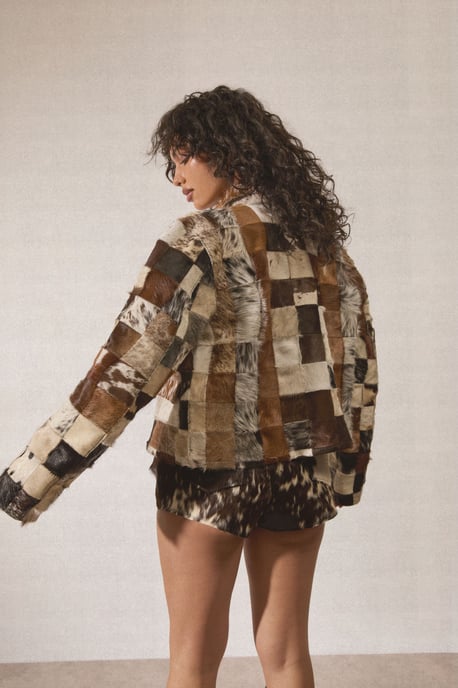 Patchwork Cow Hide Real Leather Jacket - Image 3