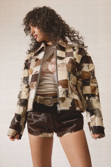 Patchwork Cow Hide Real Leather Jacket - Image 4