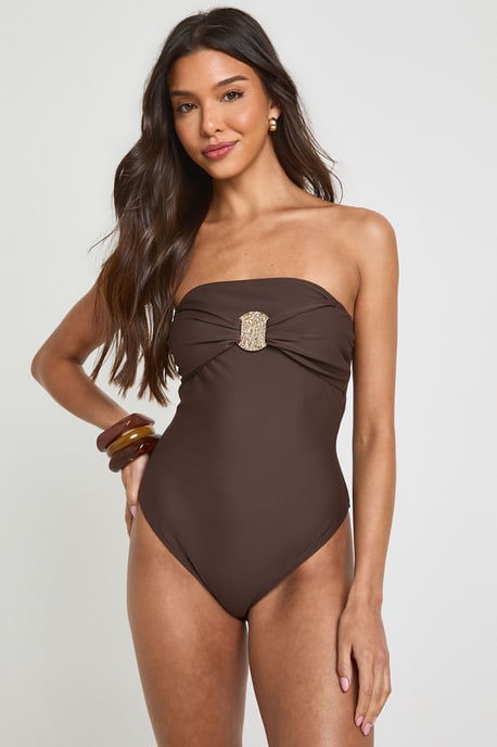 Gold Trim Detail Bandeau Swimsuit - Image 4