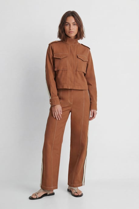 Petite Tailored Military Cotton Striped Jacket - Image 1