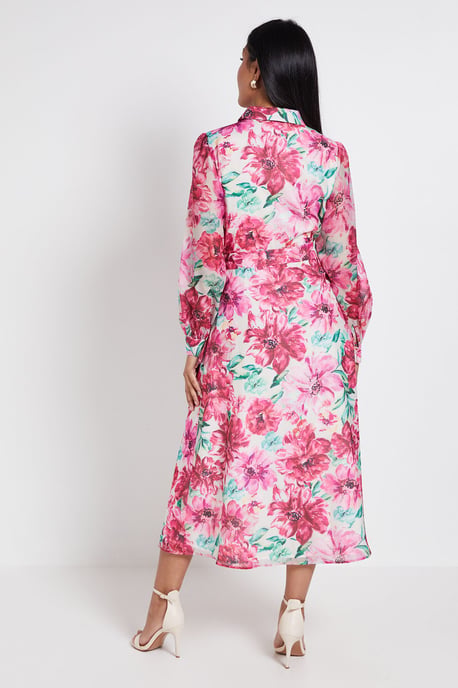Petite Floral Organza Shirt Midi Dress - Image 3