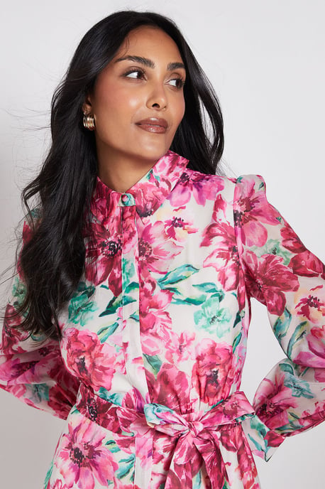 Petite Floral Organza Shirt Midi Dress - Image 4