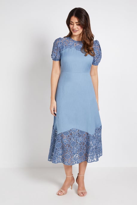 Lace Puff Sleeve Midi Dress - Image 1