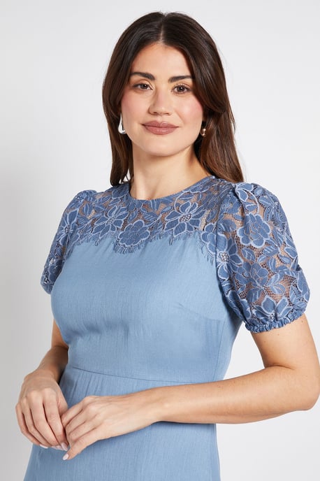 Lace Puff Sleeve Midi Dress - Image 4