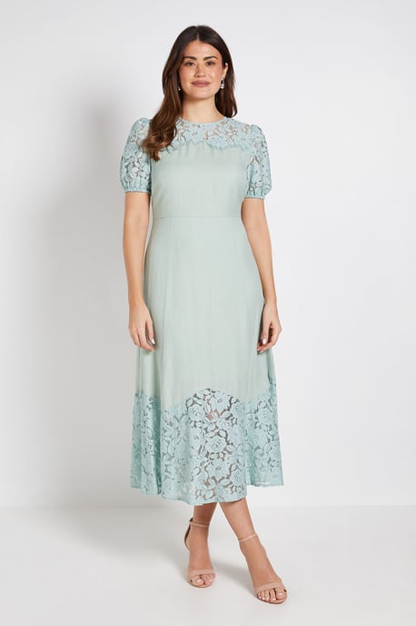 Lace Puff Sleeve Midi Dress - Image 1