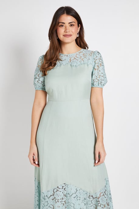 Lace Puff Sleeve Midi Dress - Image 2