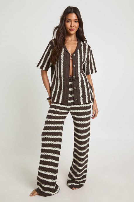 Chunky Stripe Crochet Oversized Shirt and Trouser Co-Ord - Image 3