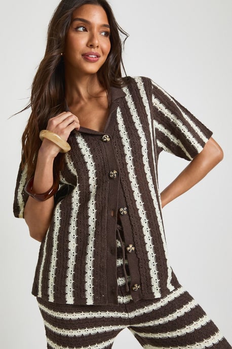 Chunky Stripe Crochet Oversized Shirt and Trouser Co-Ord - Image 4