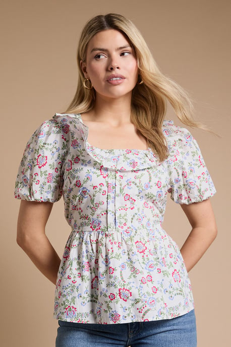 Square Neck Ruffle Peplum Printed Top - Image 1