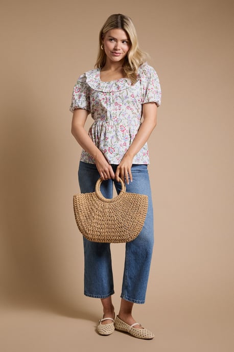 Square Neck Ruffle Peplum Printed Top - Image 2