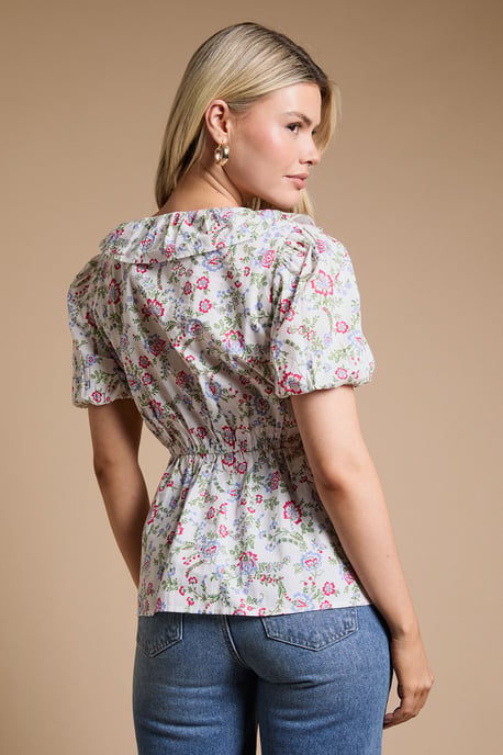 Square Neck Ruffle Peplum Printed Top - Image 3