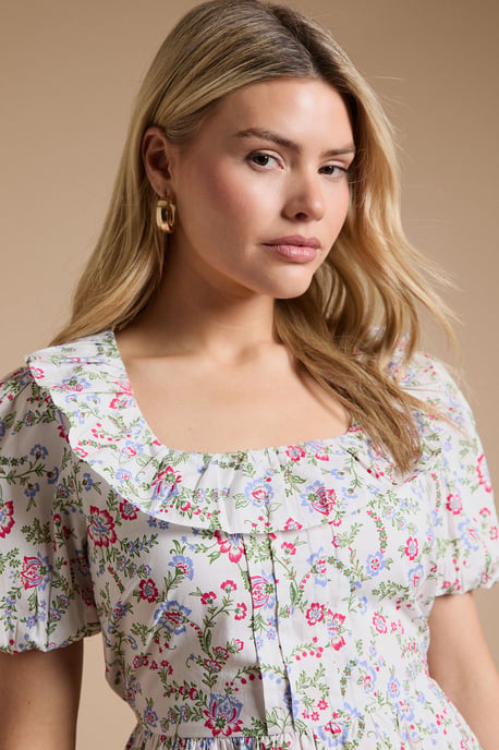 Square Neck Ruffle Peplum Printed Top - Image 4