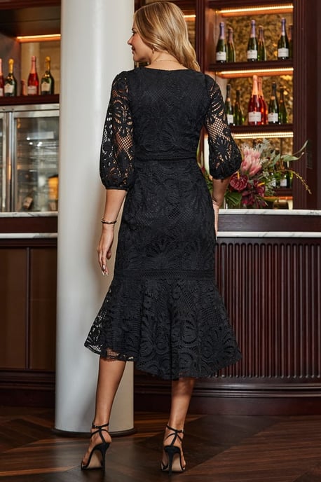 Black Luxe Lace Midi Dress - Image 4