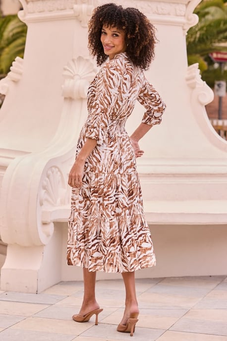 Natural Zebra Print Shirred Waist Shirt Dress - Image 4