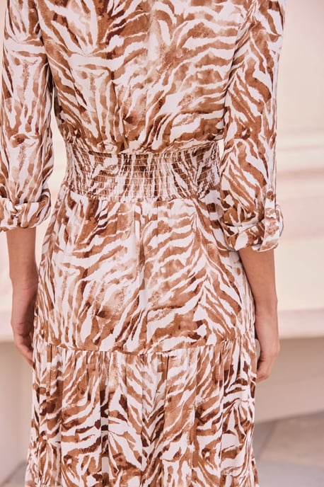 Natural Zebra Print Shirred Waist Shirt Dress - Image 5