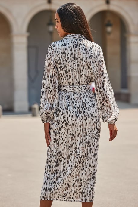 Grey Leopard Print Belted Shirt Dress - Image 3