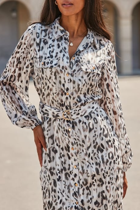 Grey Leopard Print Belted Shirt Dress - Image 4
