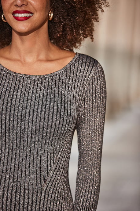 Gold Metallic Ombre Knitted Fit & Flare Dress - Image 5
