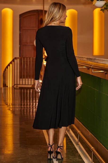 Black Faux Wrap Swishy Hem Dress - Image 3