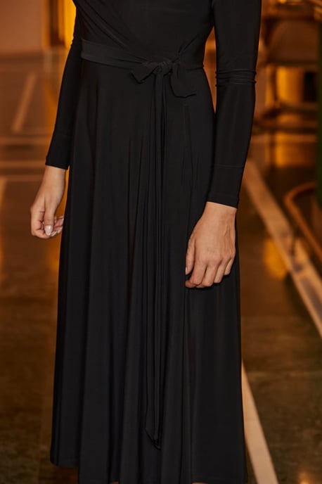 Black Faux Wrap Swishy Hem Dress - Image 5