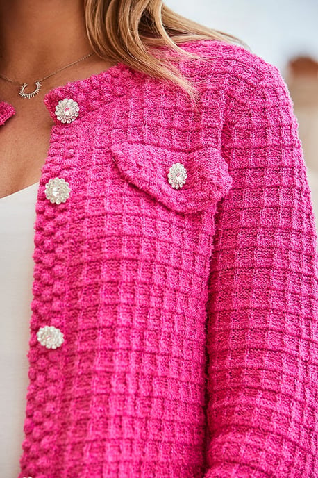 Bright Pink Premium Knit Embellished Button Cardigan - Image 3