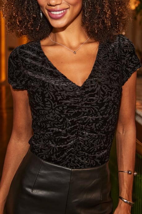 Black Paisley Devoré Velvet Top - Image 3