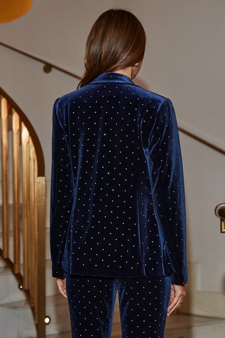 Sapphire Blue Velvet Sparkling Diamante Blazer - Image 3