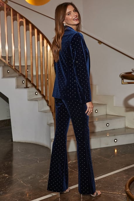 Sapphire Blue Velvet Sparkling Diamante Blazer - Image 4