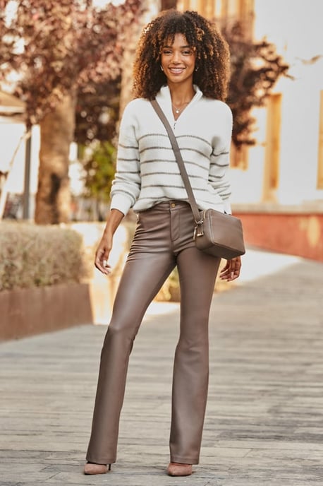 Ivory & Taupe Stripe Quarter Zip Jumper - Image 3