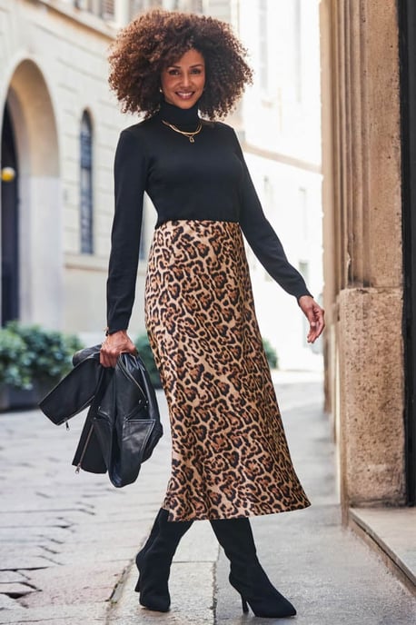 Leopard Print Satin Skirt - Image 1