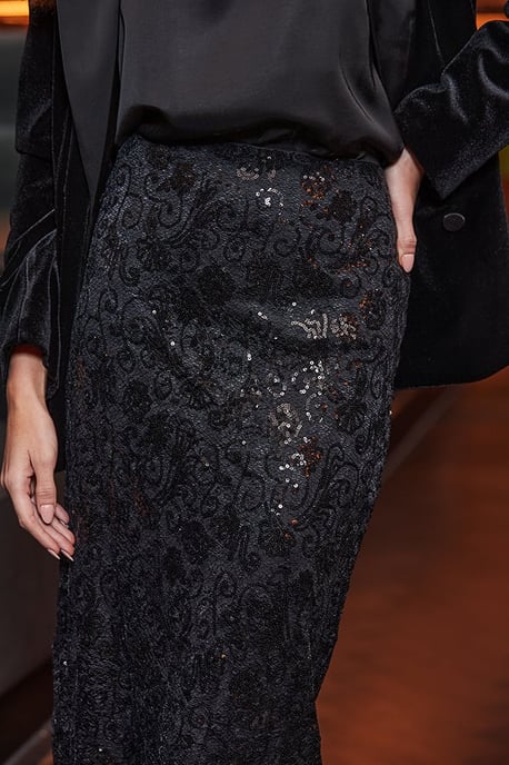 Black Premium Sequin & Lace Midi Skirt - Image 4