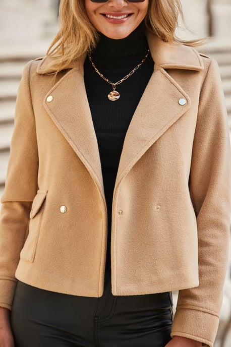 Camel Biker Jacket With Gold Hardware - Image 5