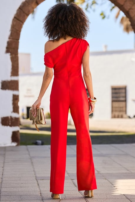 Red Asymmetric One Shoulder Jumpsuit - Image 3