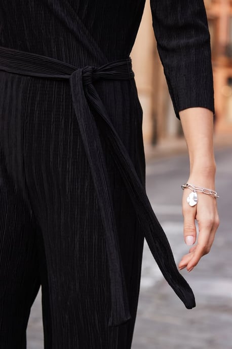 Black Plisse Wrap Front Jumpsuit - Image 4
