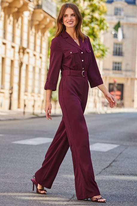 Burgundy Utility Pocket Belted Jumpsuit - Image 2