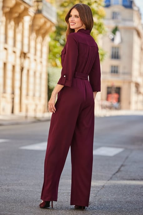 Burgundy Utility Pocket Belted Jumpsuit - Image 3