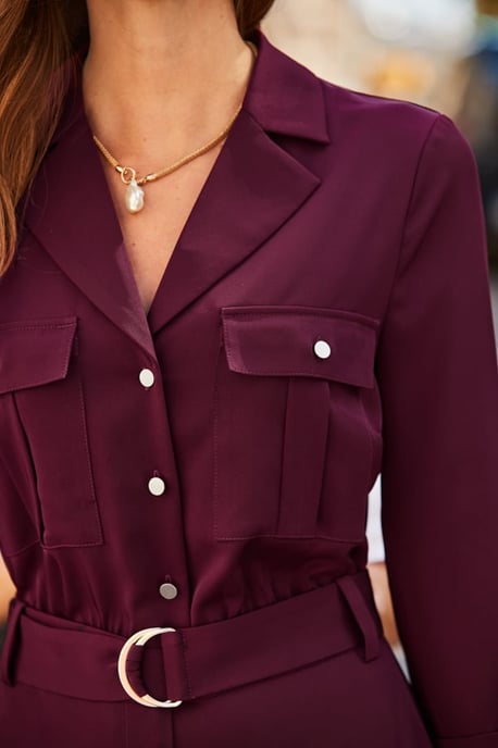 Burgundy Utility Pocket Belted Jumpsuit - Image 4
