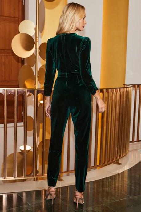 Emerald Green Velvet Wrap Jumpsuit - Image 3