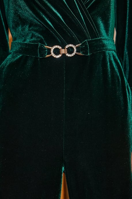 Emerald Green Velvet Wrap Jumpsuit - Image 4