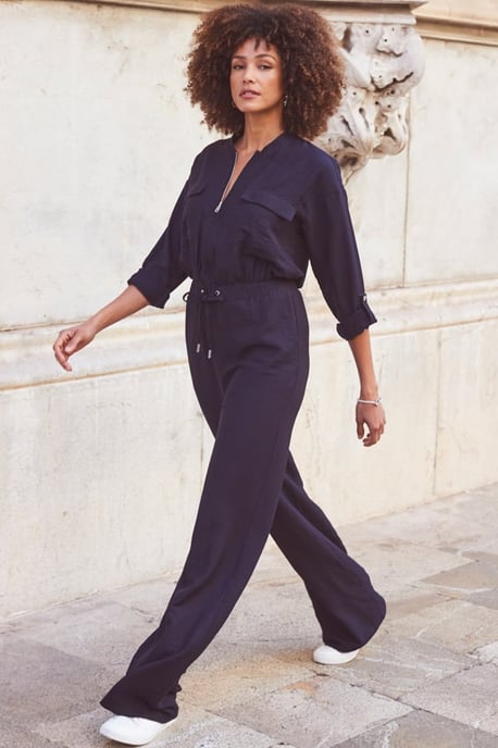 Midnight Blue Drawstring Waist Jumpsuit - Image 3
