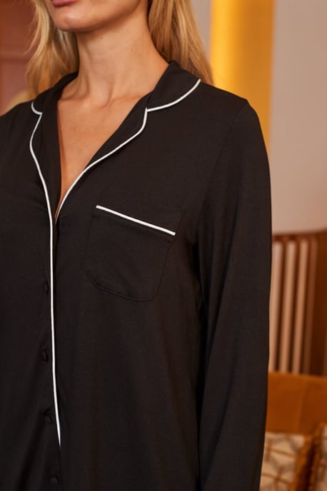 Black Contrast Trim Pyjama Top - Image 2