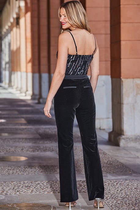 Black Luxury Velvet Bootcut Trouser - Image 4