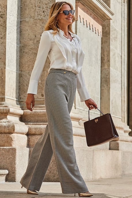 Brown Heritage Checked Button Detail Wide Leg Trousers - Image 1
