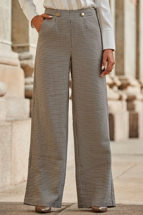 Brown Heritage Checked Button Detail Wide Leg Trousers - Image 3