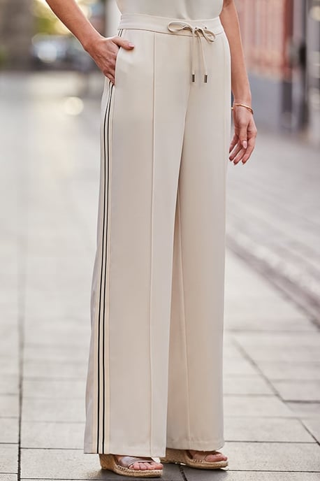Ecru Side Stripe Wide Leg Trousers - Image 2