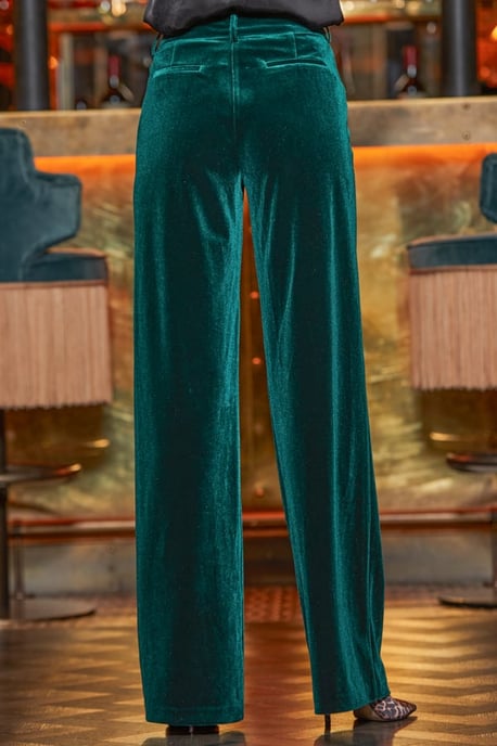 Emerald Green Luxe Velvet Wide Leg Trousers - Image 4